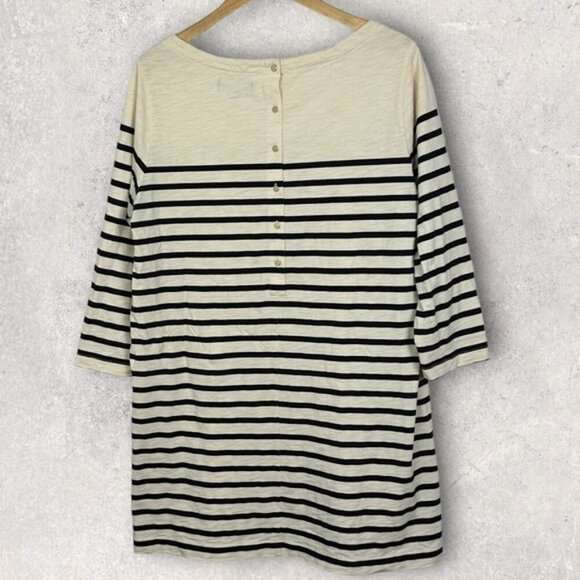 Sezane Striped Shift Dress Size Large Madewell Button Back Cream Black Mini Boho - Picture 13 of 13